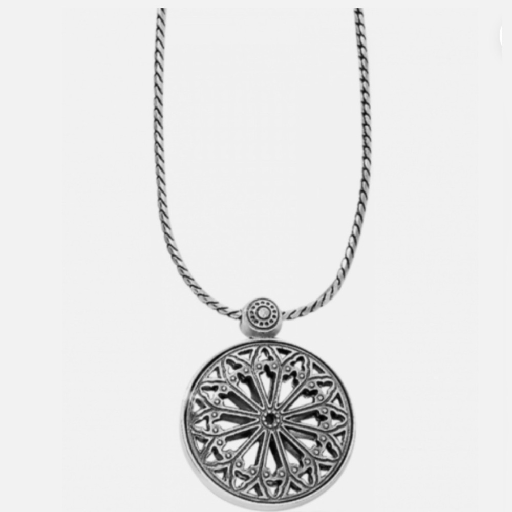 ๐ BRIGHTON Retired Capella Ferrara Filigree Disc Medallion Silver Long Necklace - Picture 8 of 11